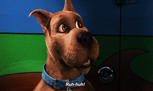 A Scooby Doo Dog With A Blue Collar Is Saying Ruh-Huh GIF