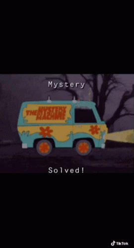 A Scooby Doo Van With The Words Mystery Solved On The Bottom GIF