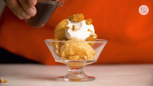 A Scoop Of Ice Cream In A Glass Bowl With The Number 50 On The Bottom Right GIF