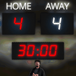 A Scoreboard Shows That The Home Team Is Leading The Away Team 44 To 44 GIF
