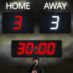 A Scoreboard That Says Home And Away On It GIF