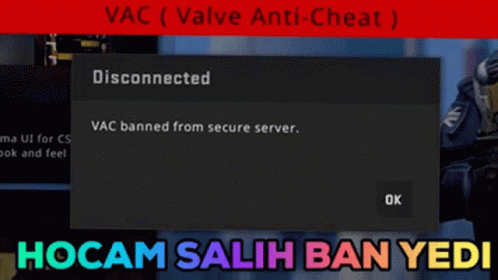 A Screen Displays A Message That Says " Vac ( Valve Anti-Cheat ) Disconnected " GIF