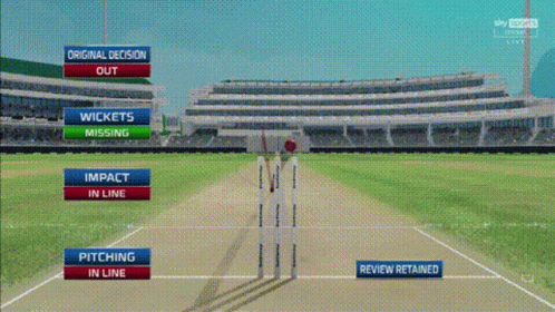 a screen shot of a cricket game with the words original decision out and wickets missing