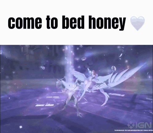 A Screen Shot Of A Video Game With The Words Come To Bed Honey On It GIF