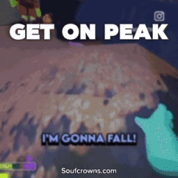 A Screen Shot Of A Video Game With The Words Get On Peak I 'M Gonna Fall GIF