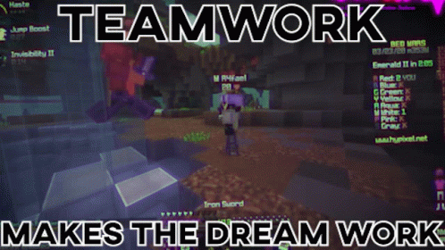 A Screen Shot Of A Video Game With The Words Teamwork Makes The Dream Work GIF