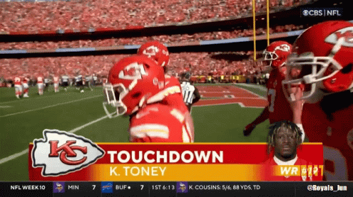 A Screen Shows A Football Game Between The Chiefs And Vikings GIF