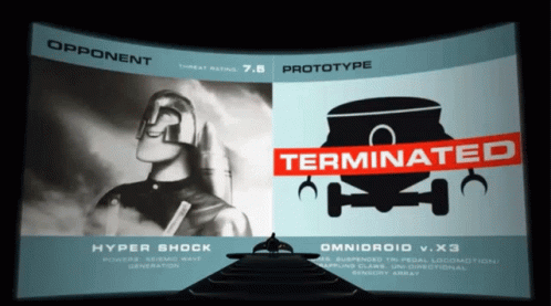 A Screen Shows A Prototype And An Opponent And Says Terminated On The Bottom GIF