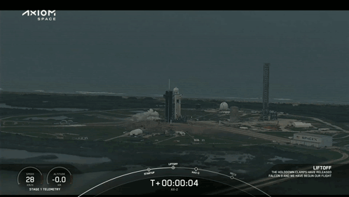 A Screen Shows A Rocket Being Launched And Says Axiom Space On The Bottom GIF