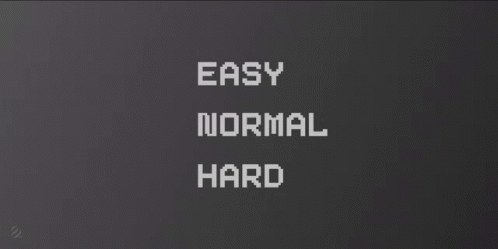 A Screen That Says Easy Normal And Hard With A Smiley Face GIF