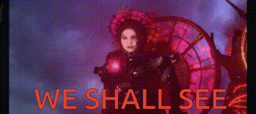 A Screen That Says We Shall See With A Woman In The Background GIF