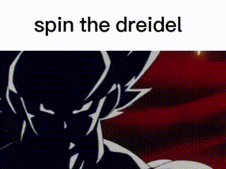 A Screenshot Of A Cartoon Character With The Words `` Spin The Dreidel '' Written Above Him . GIF