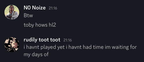A Screenshot Of A Conversation Between No Noize And Toby Hows Hl2 GIF
