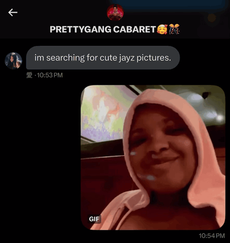 A Screenshot Of A Conversation Between Prettygang Cabaret And Another Person GIF