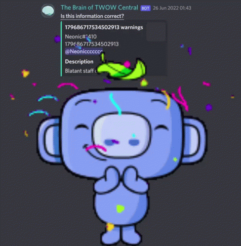 A Screenshot Of A Discord Bot That Says " The Brain Of Twow Central " GIF