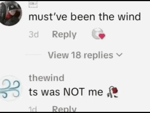 A Screenshot Of A Facebook Page That Says " Must Ve Been The Wind " GIF