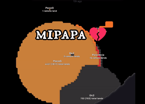 a screenshot of a game called mipapa with a broken heart in the middle
