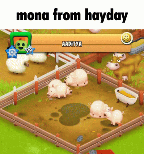 A Screenshot Of A Game Called Mona From Hayday With Pigs And Sheep GIF