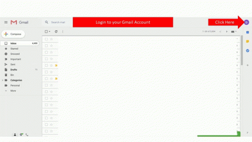 A Screenshot Of A Gmail Account With A Red Button That Says Login To Your Gmail Account Click Here GIF