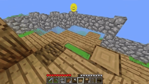 A Screenshot Of A Minecraft Game With A Smiley Face On Top Of A Wall GIF