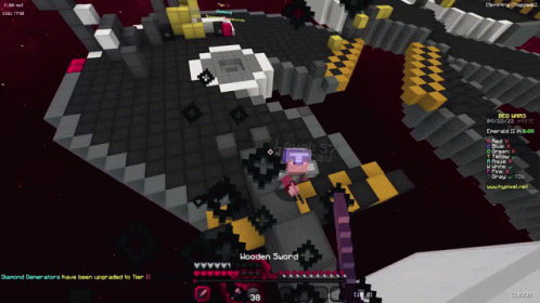 A Screenshot Of A Minecraft Game With A Wooden Sword In The Middle GIF
