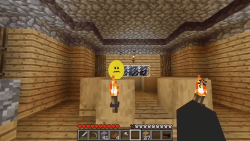 A Screenshot Of A Minecraft Game With A Yellow Smiley Face In The Middle GIF