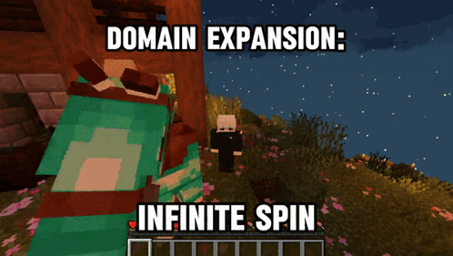 A Screenshot Of A Minecraft Game With The Words Domain Expansion Infinite Spin GIF