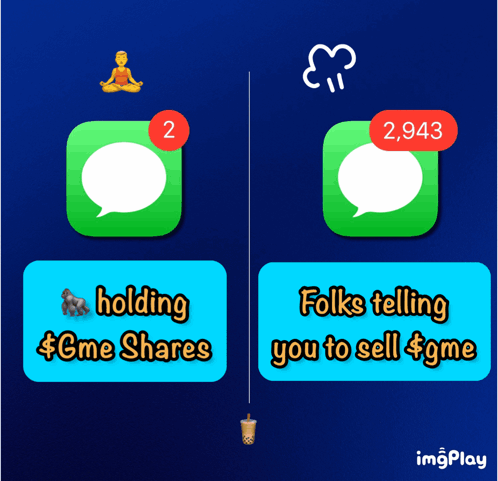 A Screenshot Of A Phone Screen Showing Holding Gme Shares And Folks Telling You To Sell GIF