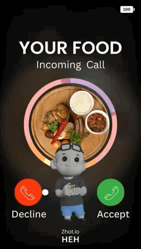 A Screenshot Of A Phone Screen That Says " Your Food Incoming Call " On It GIF