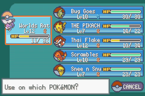 A Screenshot Of A Pokemon Game That Says Use On Which Pokemon .. GIF