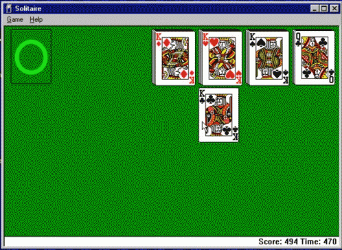 A Screenshot Of A Solitaire Game With A Score Of 474 Time GIF
