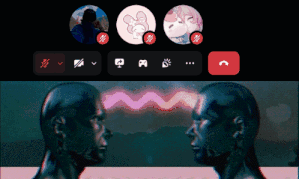 A Screenshot Of A Video Call With A Statue In The Background GIF