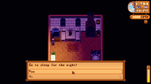 A Screenshot Of A Video Game Asking The Player To Sleep For The Night GIF