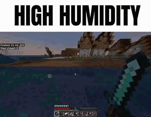 A Screenshot Of A Video Game Called Minecraft With The Words `` High Humidity '' Above It . GIF