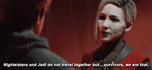 A Screenshot Of A Video Game Says Nightsisters And Jedi Do Not Travel Together But ... Survivors We Are That GIF