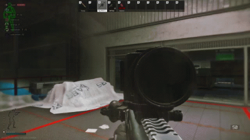 A Screenshot Of A Video Game Shows A Bullet Going Through A Broken Window GIF