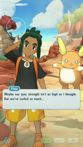 Video Game Screenshot Of Hau Talking To Raichu GIF