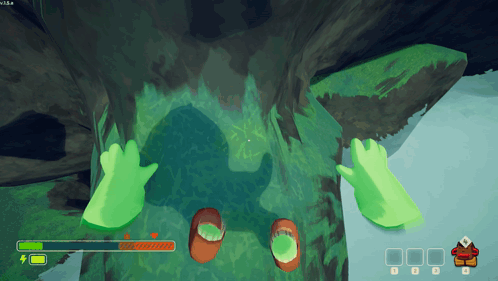 A Screenshot Of A Video Game Shows A Glowing Green Glove And A Glowing Red Glove GIF