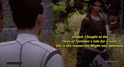 A Screenshot Of A Video Game Shows A Man And A Woman Having A Conversation GIF