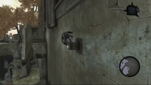 A Screenshot Of A Video Game Shows A Man Flying Through The Air With A Gun GIF