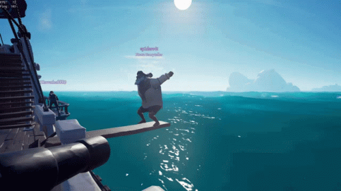 A Screenshot Of A Video Game Shows A Man Standing On A Diving Board GIF