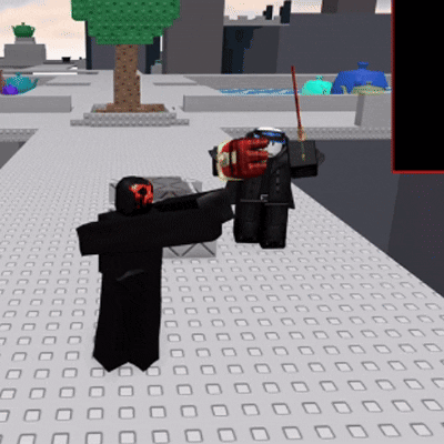 A Screenshot Of A Video Game Shows A Person Holding A Sword And Another Person Holding A Gun GIF