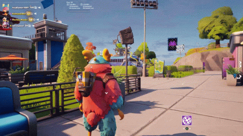 A Screenshot Of A Video Game Shows A Person Walking Down A Street With A Purple Circle In The Corner GIF