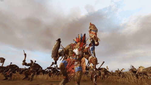 A Screenshot Of A Video Game Shows A Warrior Holding A Spear And Shield GIF