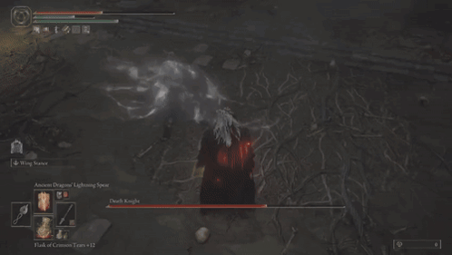 A Screenshot Of A Video Game Shows A Wing Sance Ancient Dragon Lightning Spell And Death Knight GIF