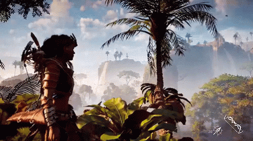 A Screenshot Of A Video Game Shows A Woman Holding A Bow And Arrow GIF