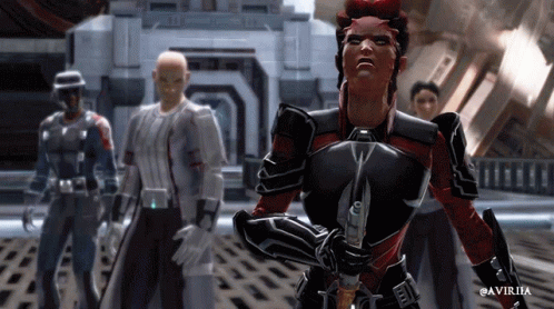 A Screenshot Of A Video Game Shows A Woman Holding A Knife GIF
