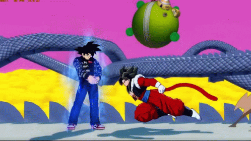 A Screenshot Of A Video Game Shows Goku And Vegetto Fighting GIF