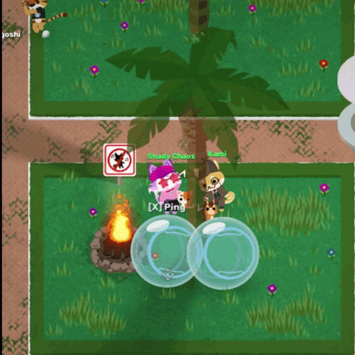 a screenshot of a video game shows two cats and a palm tree