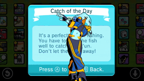A Screenshot Of A Video Game That Says Catch Of The Day On The Top GIF
